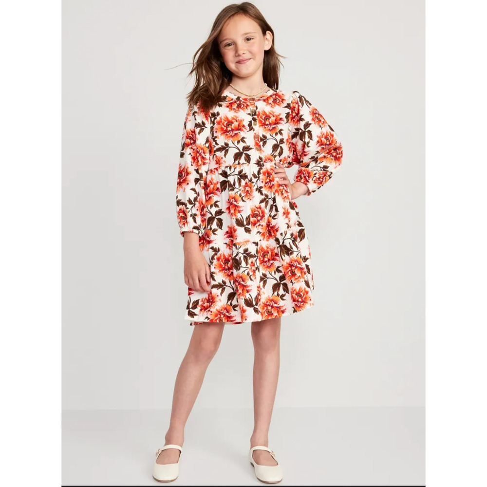 Old Navy L/S Button Front Printed Swing Dress, Floral, Girl's Small 6/7, NWT